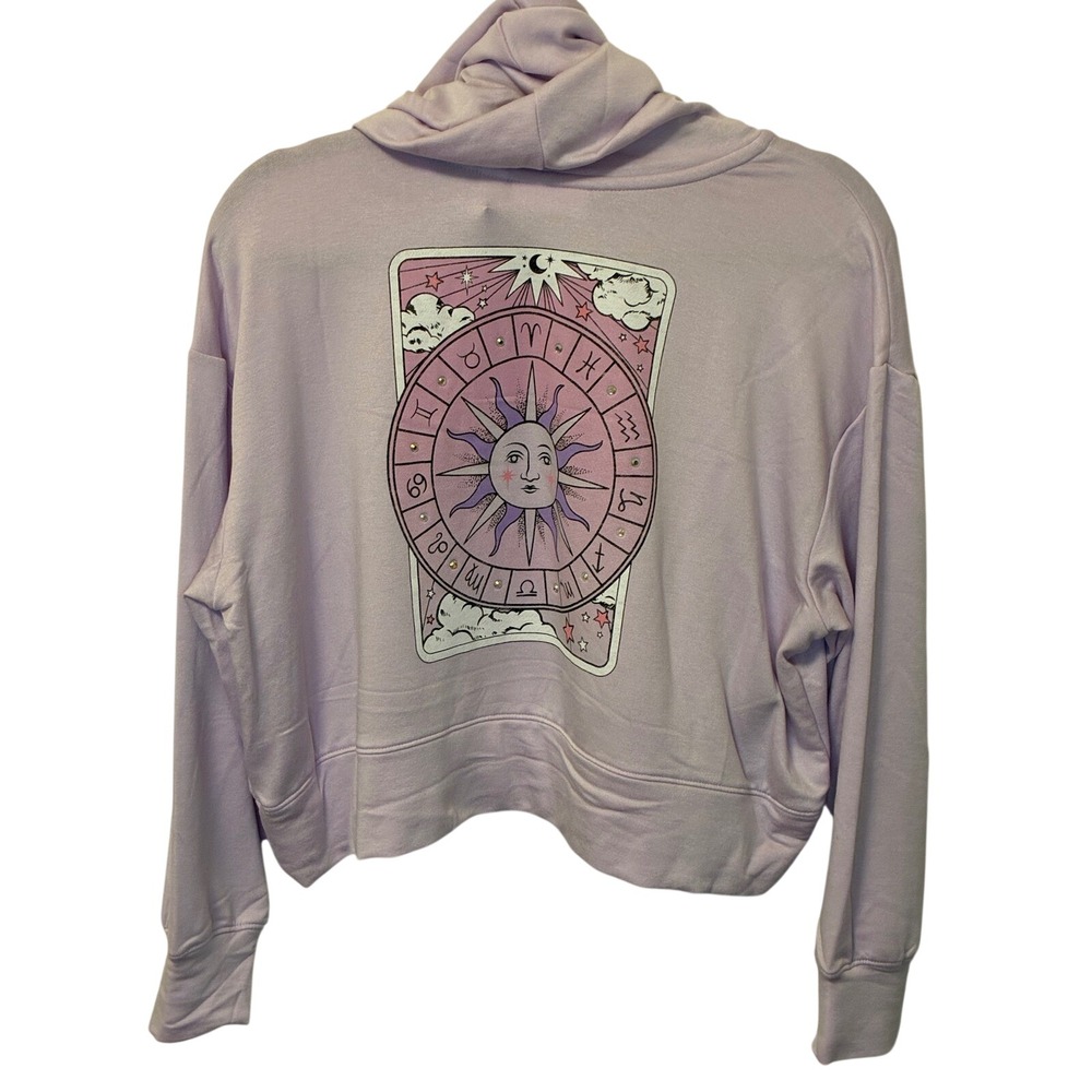 Sugar & Jade Women Lavender Zodiac Tarot‎ Card Rhinestone Cropped Hoodie Purple